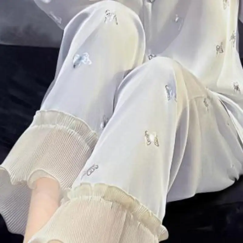 Women's Floral Long Sleeved Long Pants Pajama Set Women's Spring and Autumn Lace Round Neck Home Wear Student Soft Two-Piece Set