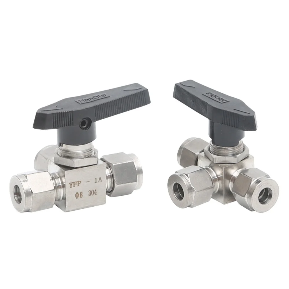 صالح 3 6 8 12 مللي متر 1/4 "OD أنبوب المحملة T-ميناء الكرة صمام ضغط الاتحاد 304 الفولاذ المقاوم للصدأ ل البروبان الوقود المياه النفط الغاز #2