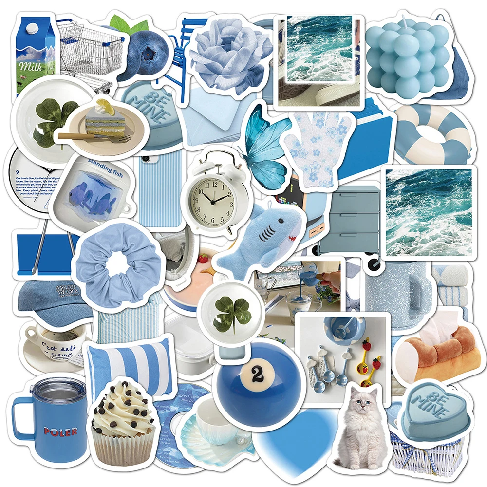 10/30/50pcs Ins Style Cartoon Blue Stickers Cute Aesthetic Sticker Luggage Notebook Guitar Laptop Kawaii Graffiti Decals Pack 2