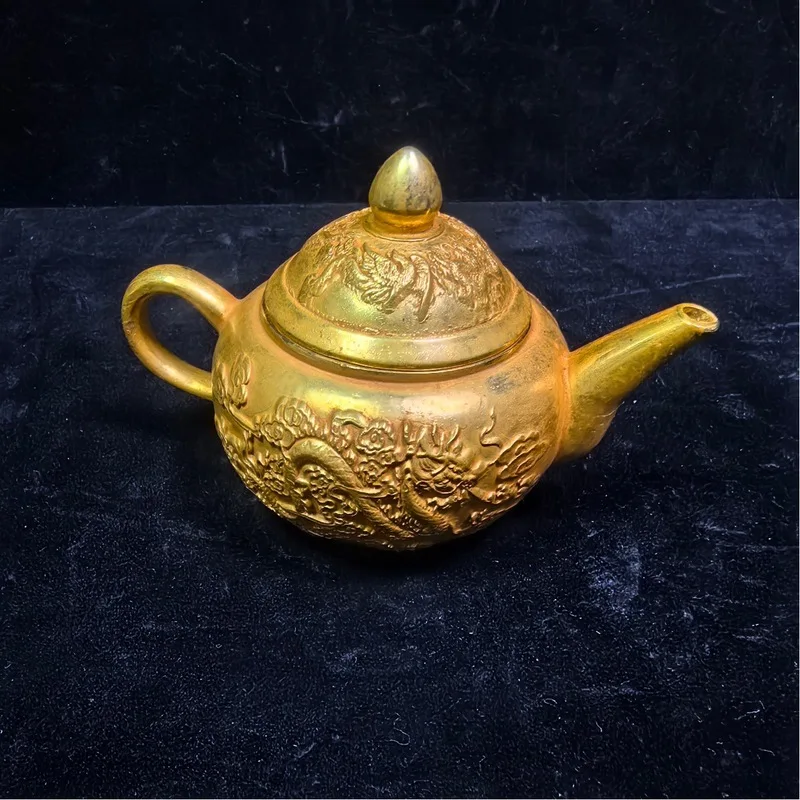 Antique Miscellaneous Items: Distressed Dragon Phoenix Teapot, Bronze Decorative Piece for Home and Office