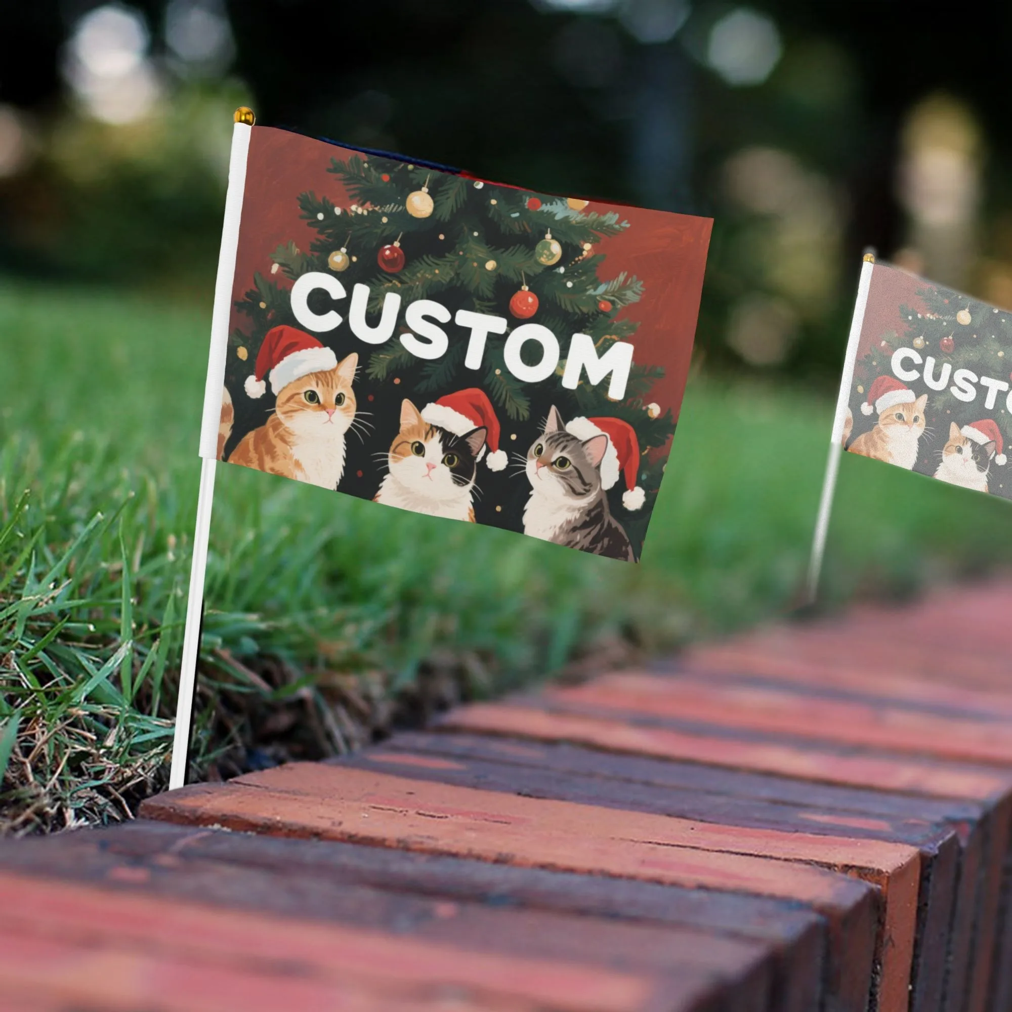 Custom Handheld Flag Set Double-Sided Design with White Flagpole Personalize with Photos for Indoor And Outdoor Events