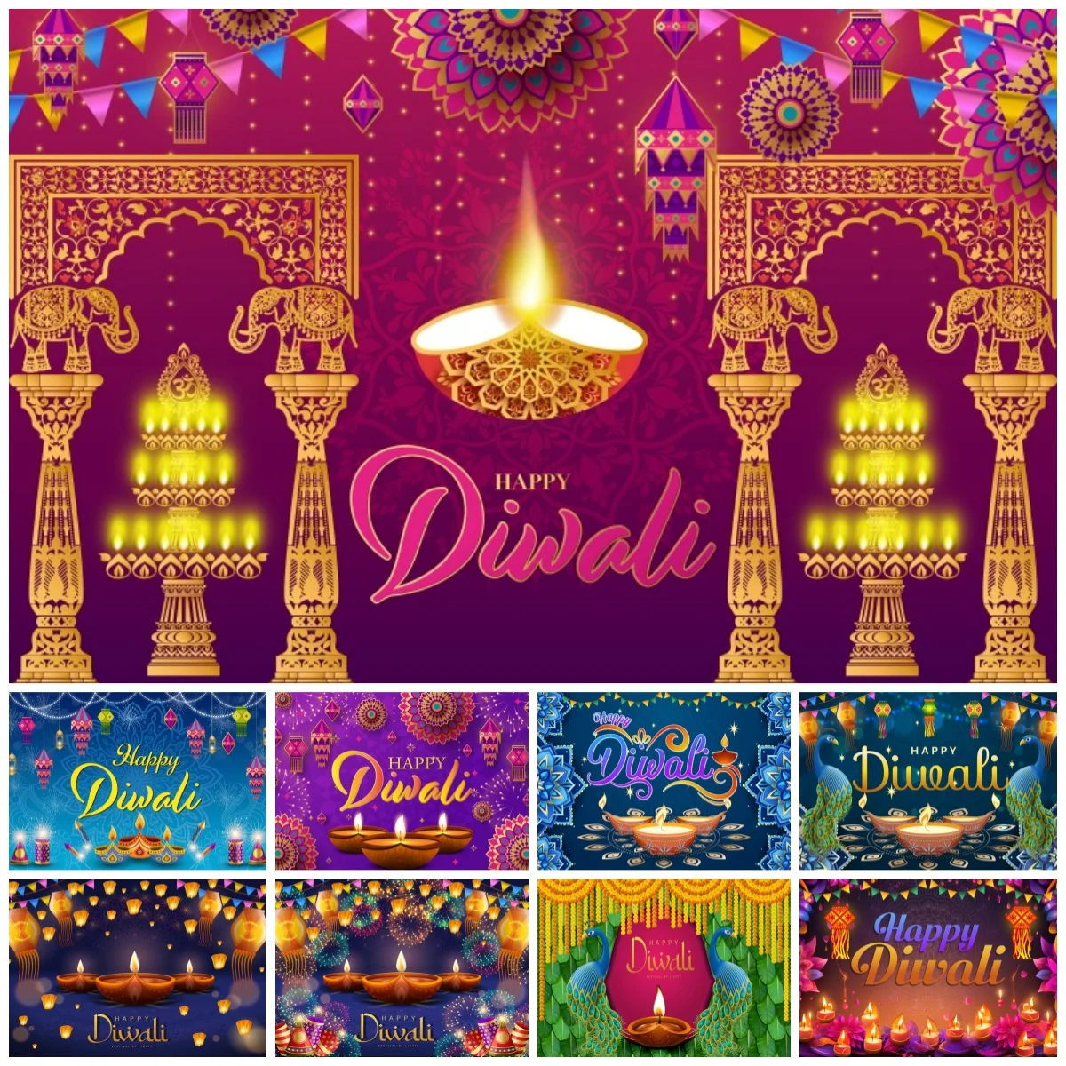 Indian Diwali Festival Photography Backdrop Peacock Candle Decor Background Bridal Shower Wedding Anniversary Party Photo Booth