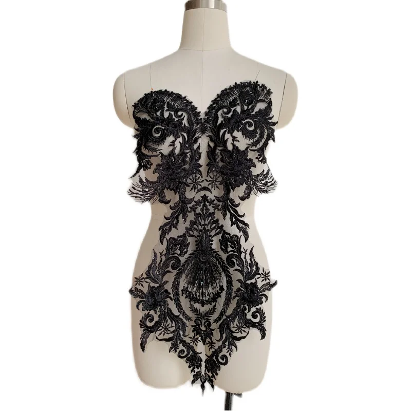 

High Quality Black and White Heart-shaped Lace Embroidery Patch, Sequin Embroidery Handmade Wedding Dress, Background Decoration