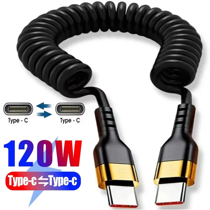 PD 120W Typ-C zu USB-C Spiralkabel Schnellladekabel für iPhone Xiaomi iPad Laptop Flexibles USB-C Ladekabel