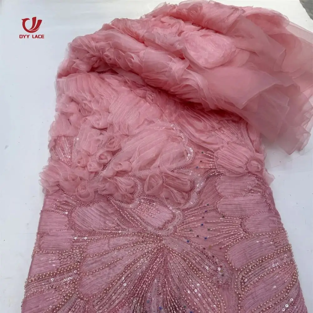 Luxury Nigerian African 3D Flower Lace Fabric 2026 High Quality Sequins Embroidery African French Lace Fabric For Sewing Dress 2