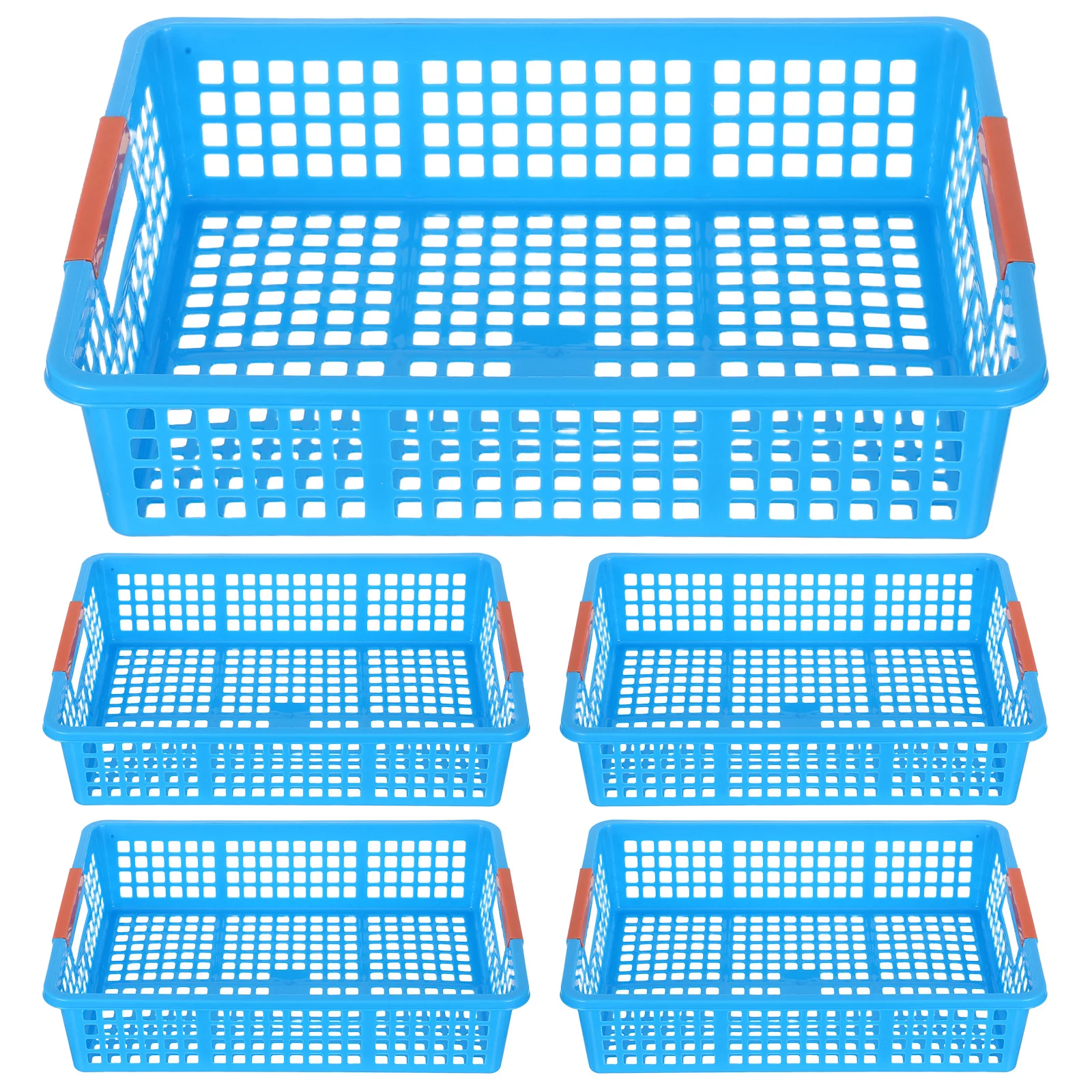 

5Pcs Plastic Storage Basket Blue Modern Style Stackable Container for Classroom Office Desk Organizing Papers Snacks Fruits