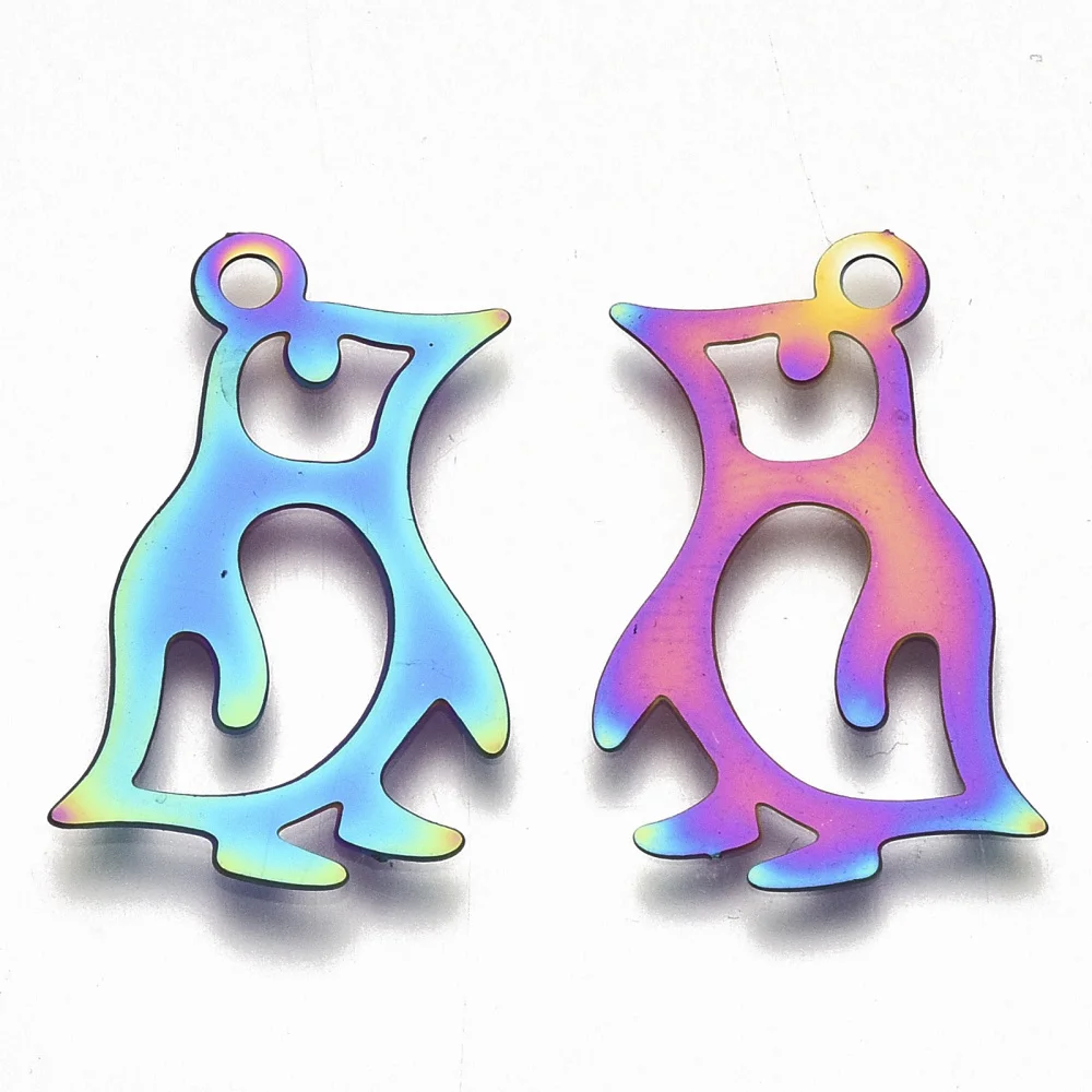 5Pcs Jewelry Making Charms 201 Stainless Steel Pendants Etched Metal Embellishments Penguin Rainbow Color for Women DIY Necklace