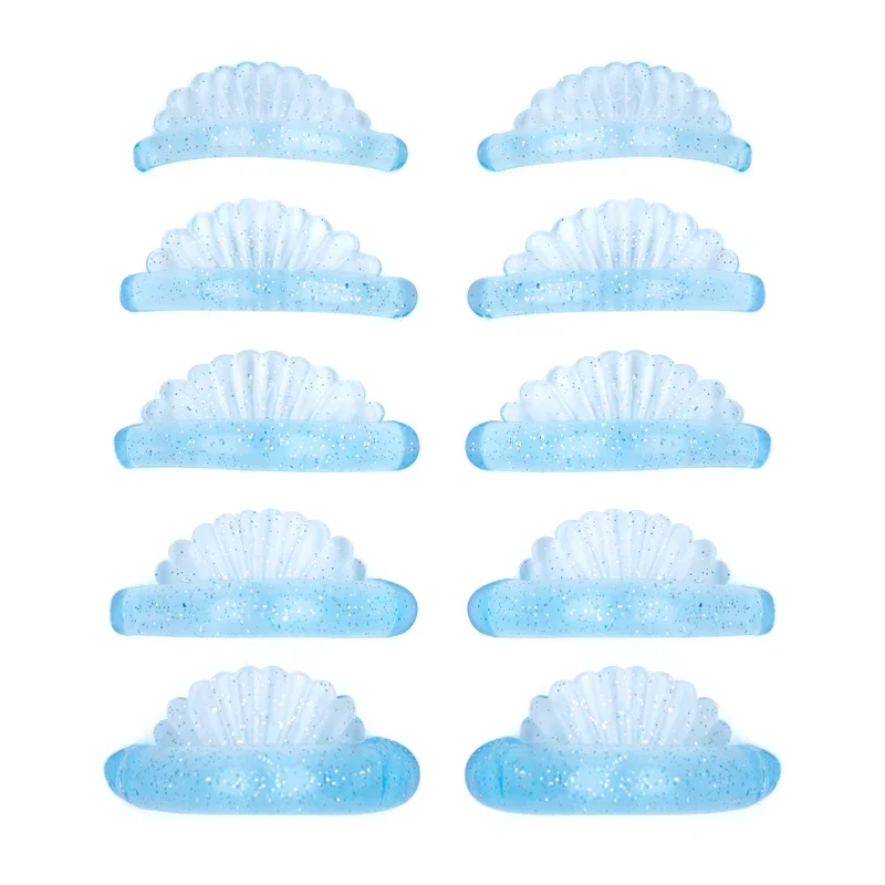 5 Pairs 5 Sizes Shell Shape Blue Glitter Silicone Pads for Lashes Lift Curler Patches Eyelash Extensions Grafting Makeup Tool