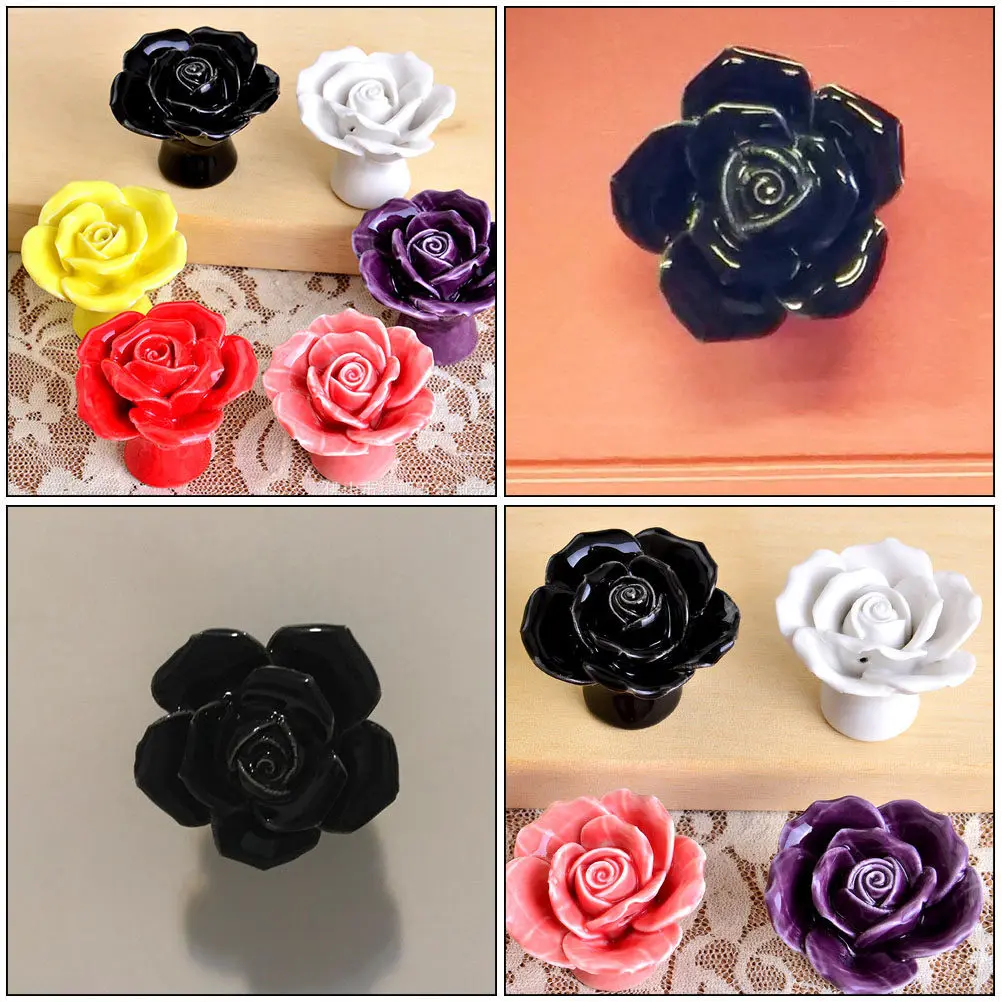 8Pcs Rose Ceramic Drawer Handles Elegant Cabinet Door Knobs for Furniture Pulls Home Cupboard Dresser Accessories