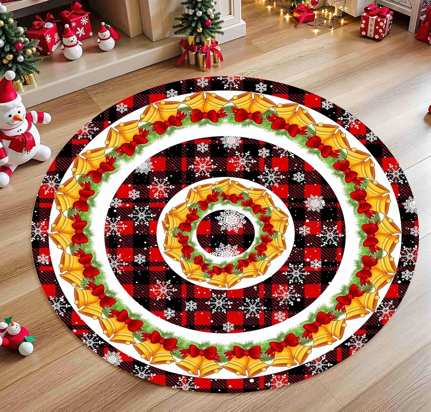 Bedside Living Room Round Carpet Merry Christmas Star Top Trees Area Mat Anti Slip New Year Holiday Spirit Presentation