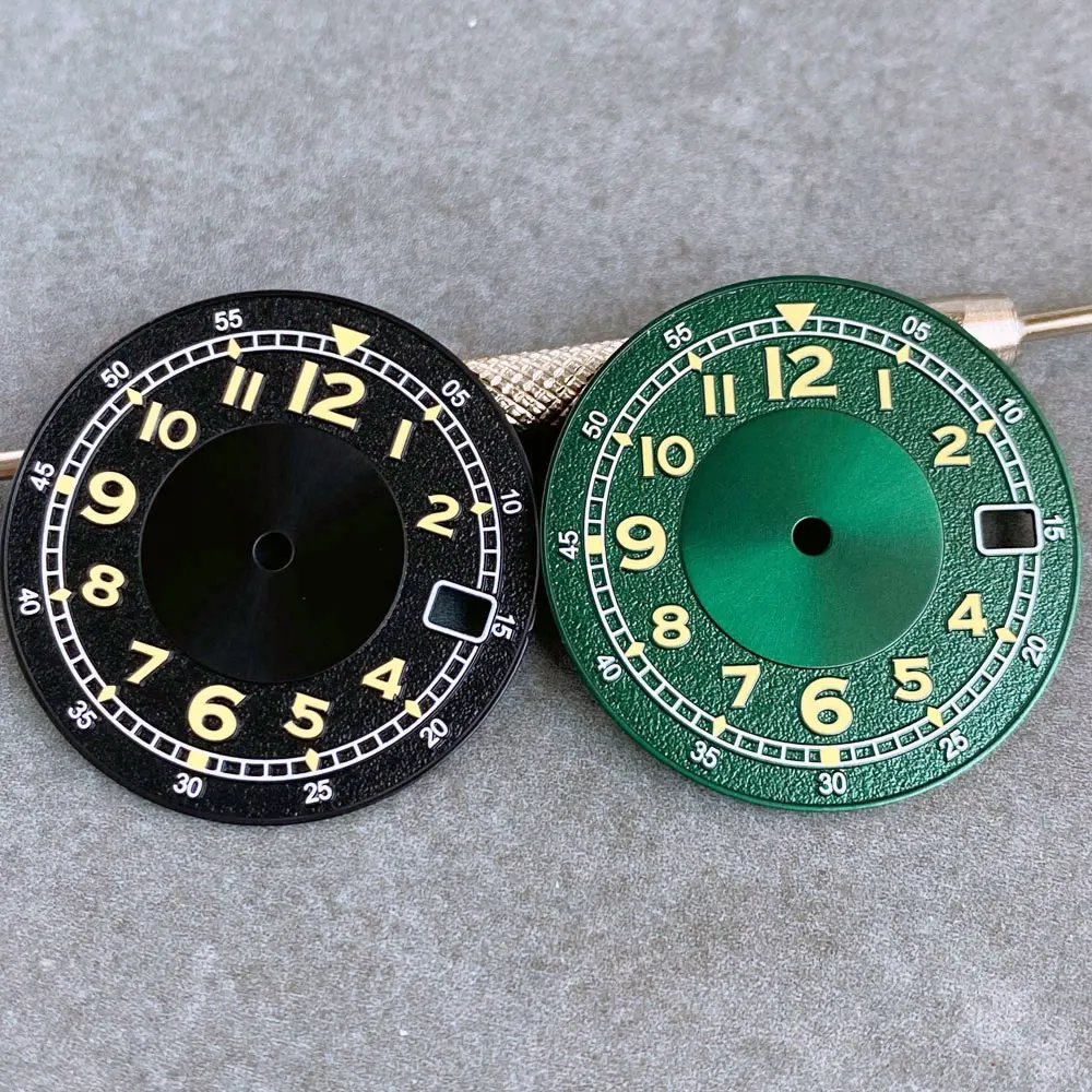 Tandorio 29mm Sterile Black/Green Luminous Watch Dial Fit NH34 NH35 NH36 NH38 Movement Watch Repair Tool Kit For Seiko Mod Parts