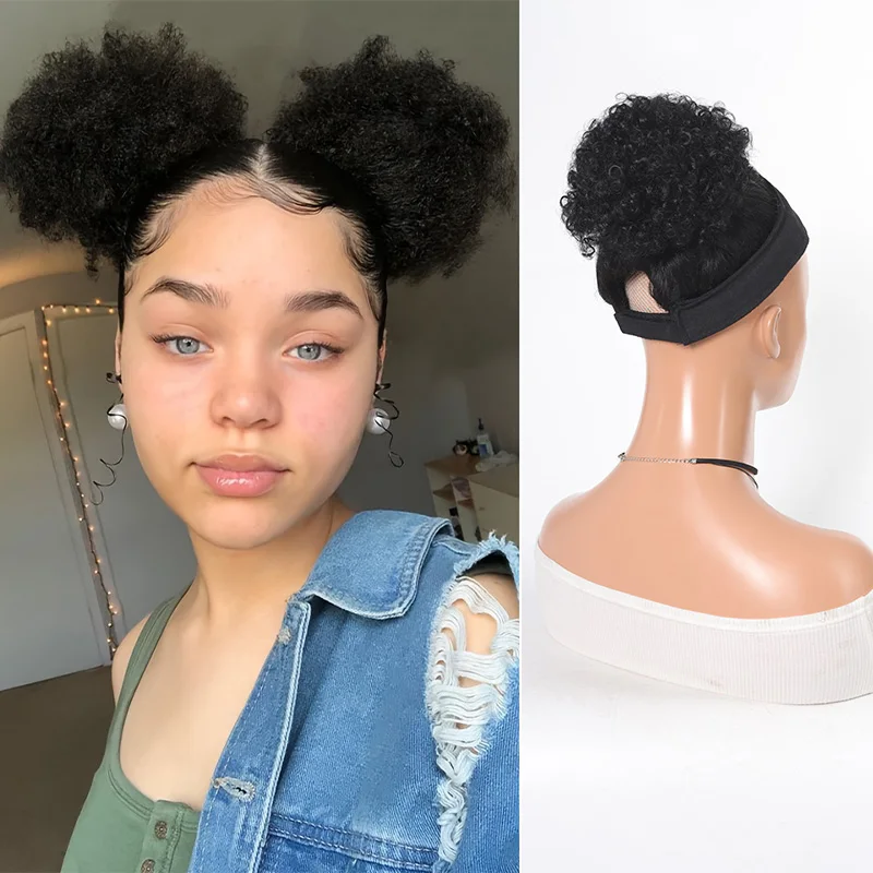8 Zoll Afro Kinky Curly Messy Bun Haarteil Synthetischer Chignon Pferdeschwanz mit Kordelzug für schwarze Frauen Kurzer Dutt Perücke