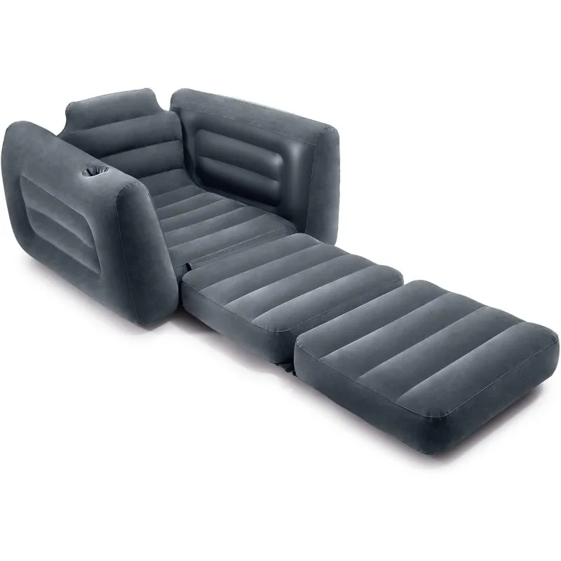 Chaise gonflable à nervures, manchette intégrée, surface veloutée, assujet2 en 1, se plie de manière compacte, 80 "x 91" x 26 ", taille jumelle