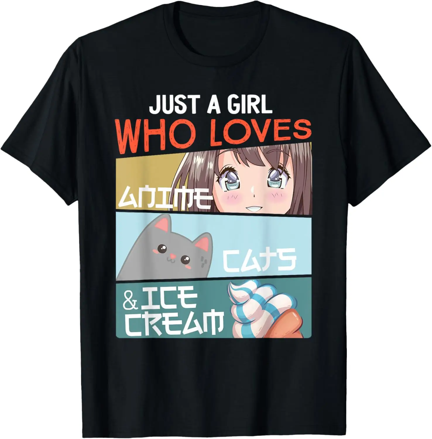 

Футболка Just A Girl Who Loves Anime Cats Ice Cream Otaku Manga Lover