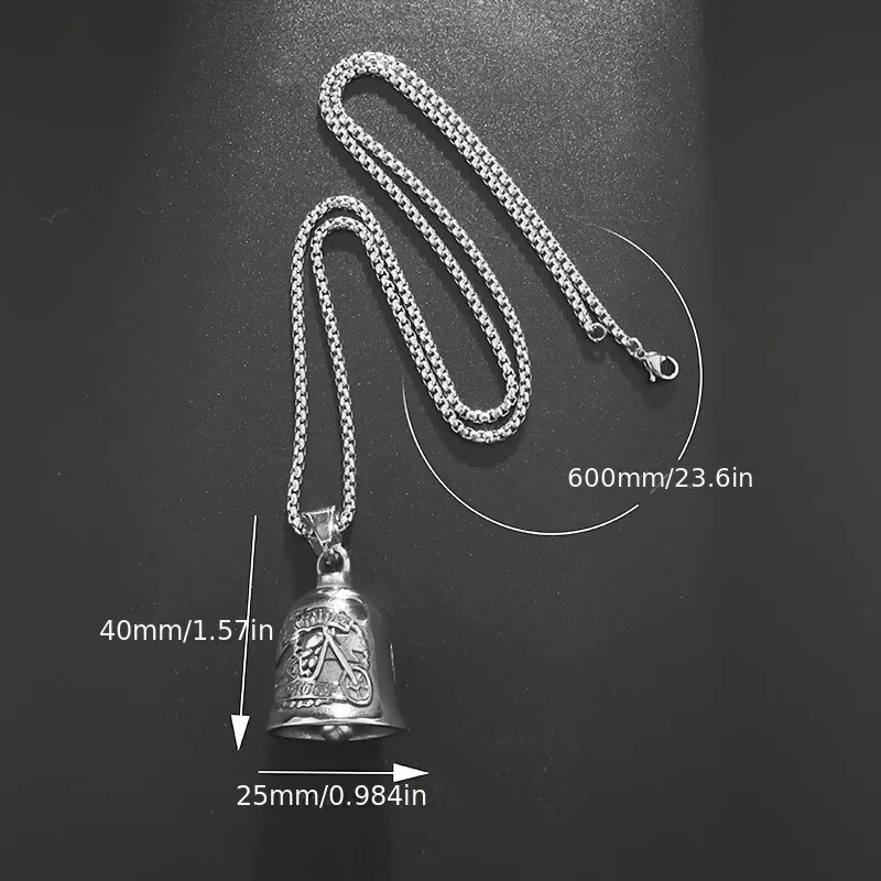 Motorcycle Style Titanium Steel Lucky Bell, Polished Retro Punk Design, Skull Rider Figure Pendant, Durable Biker Accessories