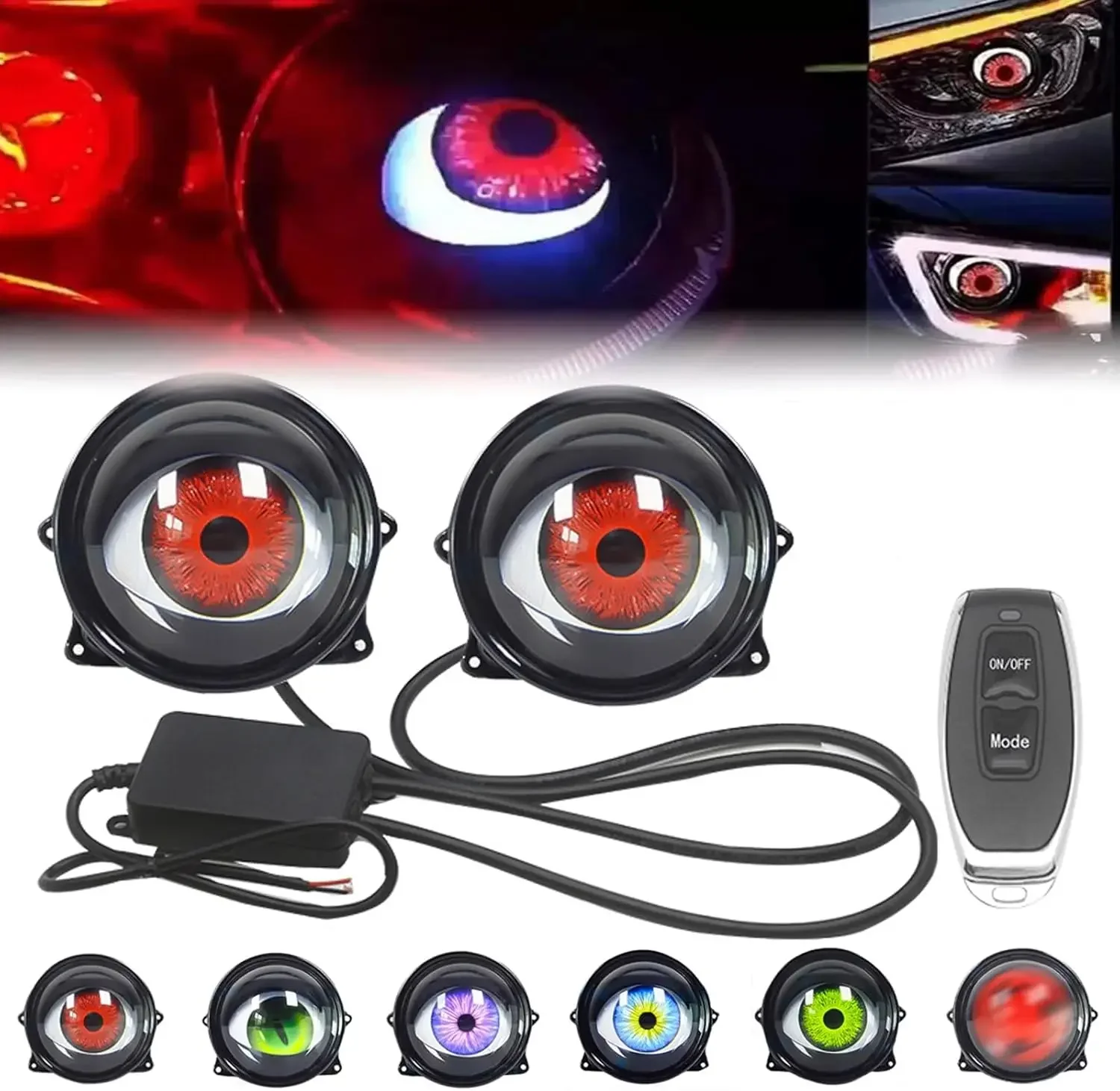 

Car Devil'S Eyes Light 6/33 Modes LED Dynamic Devil Demo Eyes Lens Atmosphere Light Led Dynamic Adjustable Devil Eye Car Lights