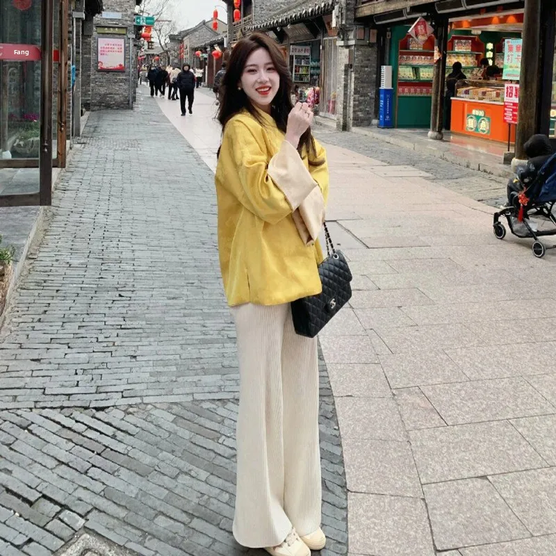 

Новая женская короткая куртка в китайском стиле Ханьфу, премиум-класса, маленький размер, топ в стиле Тан, весна 2026, новая модная модель прямого кроя, длинный рукав.