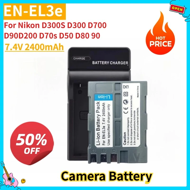 

New Replacement Camera Battery EN-EL3e 7.4V 2400mAh with Charger for Nikon D300S D300 D700 D90 D200 D70s D50 D80 90 Camera