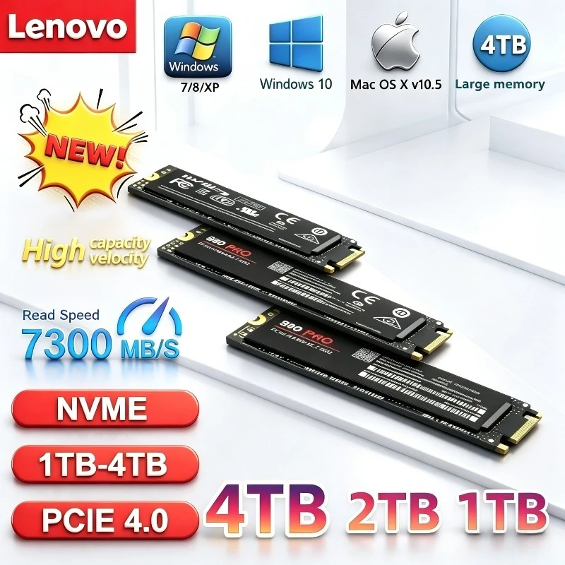 

Игровой SSD-накопитель Lenovo 980Pro 990Pro, 7400 МБ/с, высокоскоростной, NVMe PCIe 4.0 M.2 2280, 1 ТБ, 2 ТБ, 4 ТБ, внутренний накопитель для ноутбуков и настольных ПК