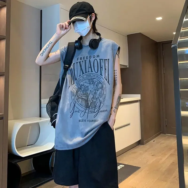 LIBIELIY Fashion O-Neck Printed Letter Sleeveless T-Shirts Men's Clothing 2025 Summer New Loose Casual Tank Top Young Style Tee
