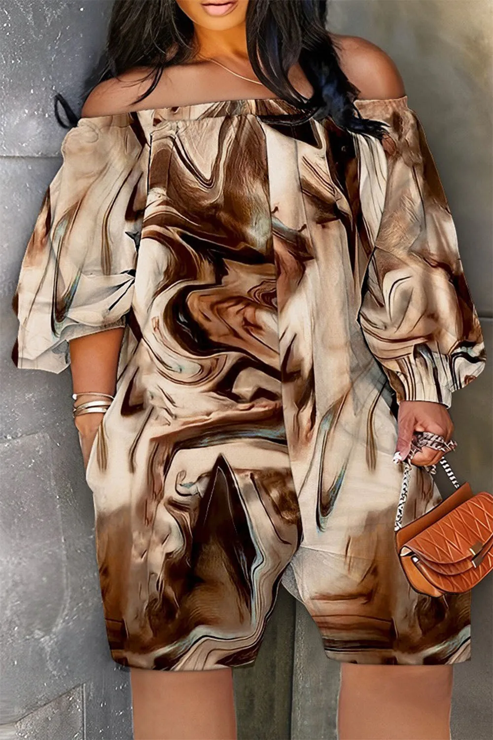 

Plus Size Casual Graphic All Over Print Off The Shoulder Rompers