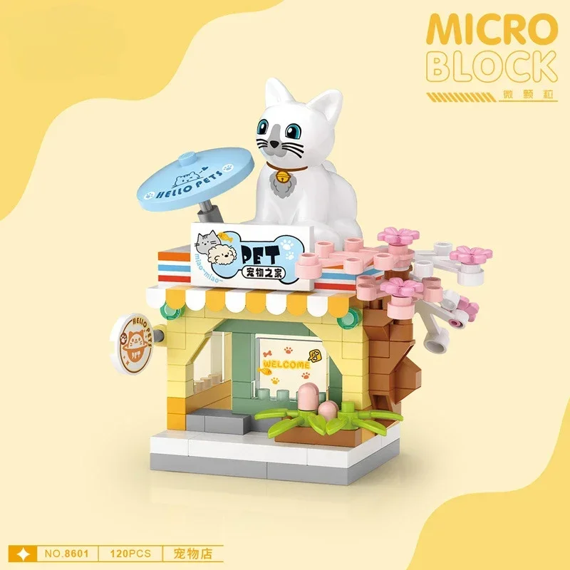Mini City Street View Micro-Bausteine – DIY Pet Shop, Café & Candy Store Puzzle, Kindergeschenk, Heimdekor-Spielzeugset