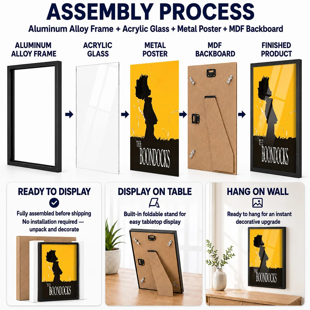 The Boondocks TV Show Framed Metal Poster Personalized Photo Colorful Screen Style Wall Art For Bedroom Premium Collector Gift