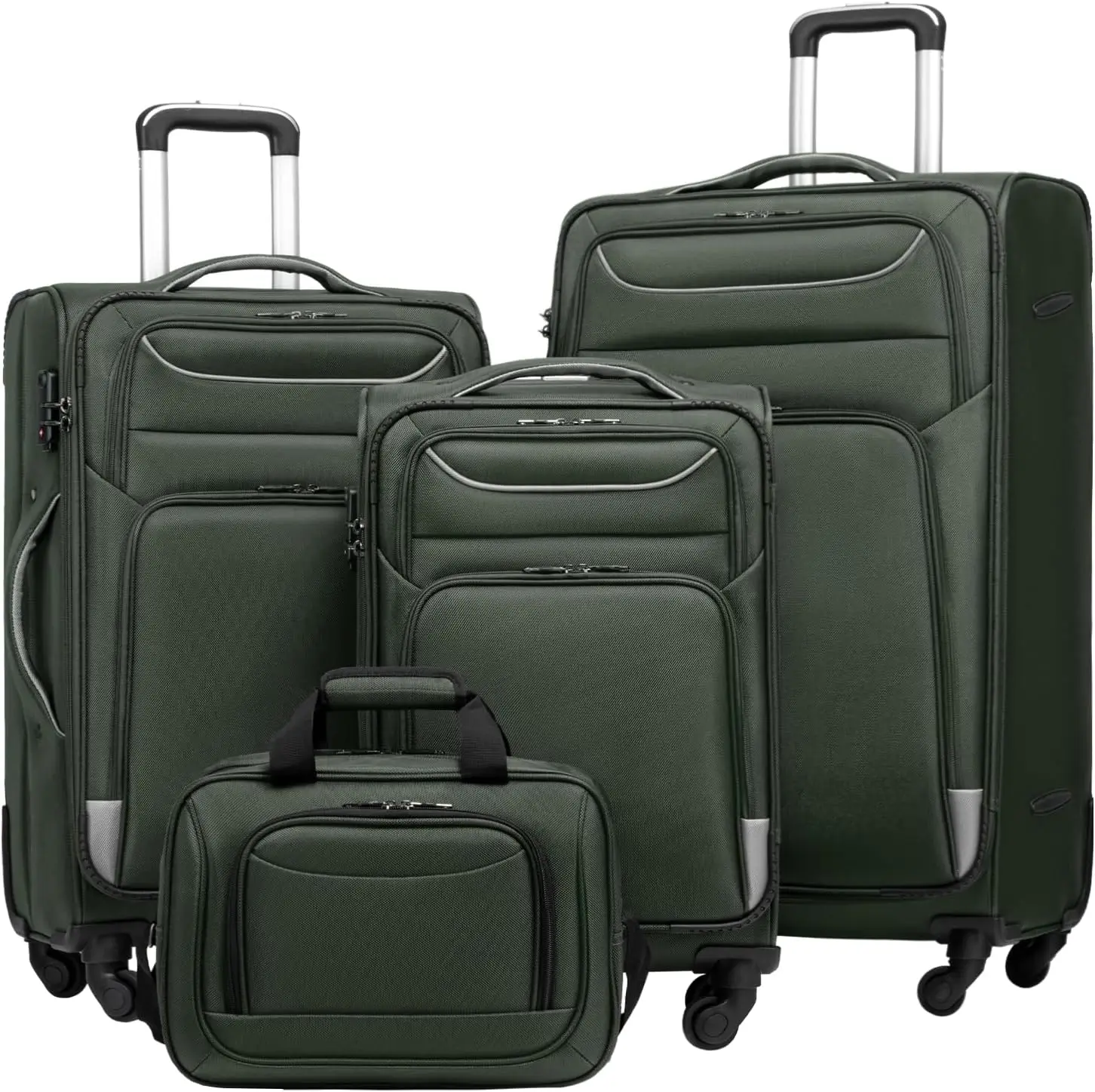 Luggage 4 Piece Set Suitcase Tsa Lock Spinner Softshell Lightweight (Dark Green)