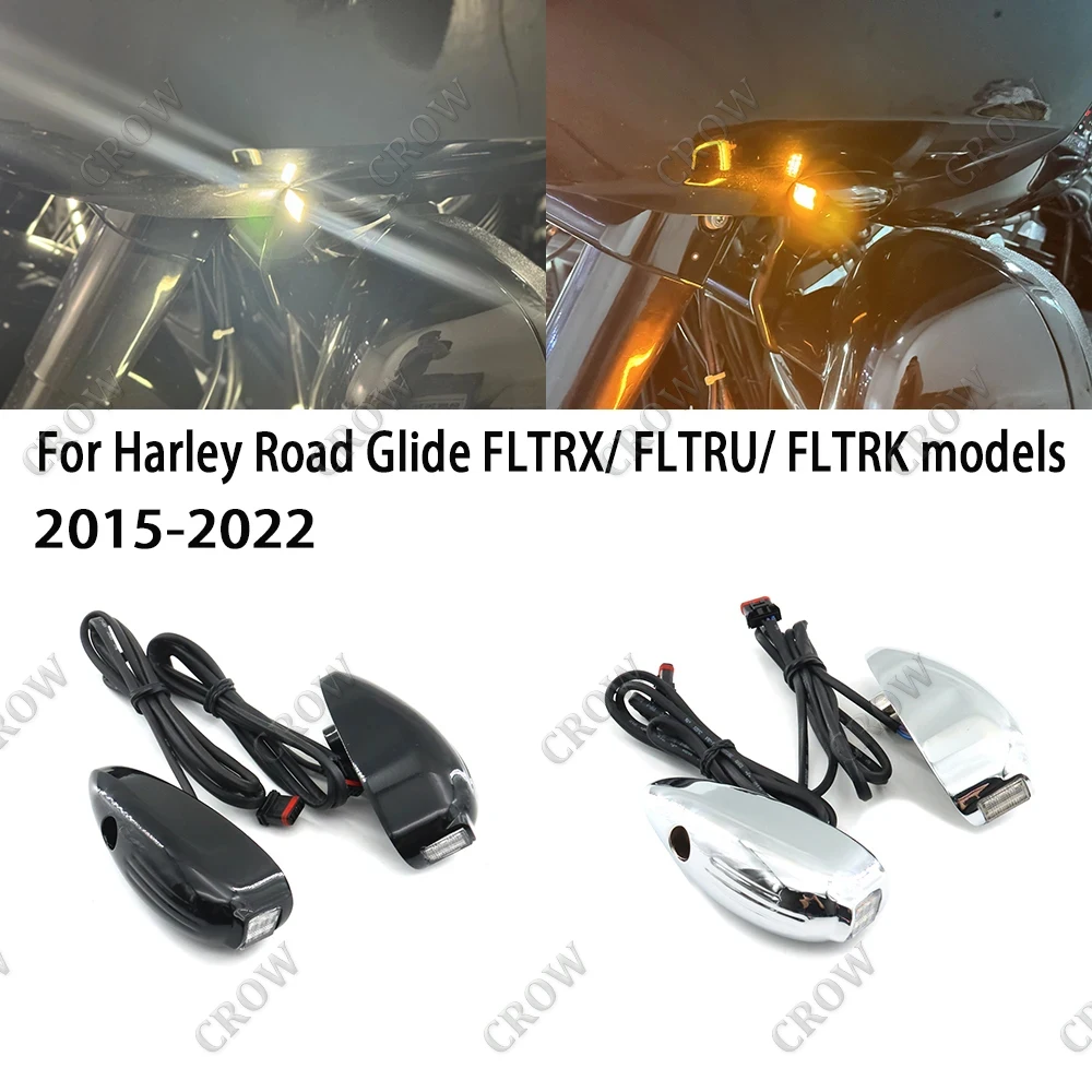 

NEW Motorcycle Accessories Gloss Black LED Front Turn Signals Chrome For Harley CVO Road Glide Ultra Special Limited Custom