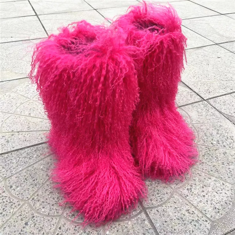 Real Mongolian Fur Boots Wool Boots Warm Snow Boot Fur