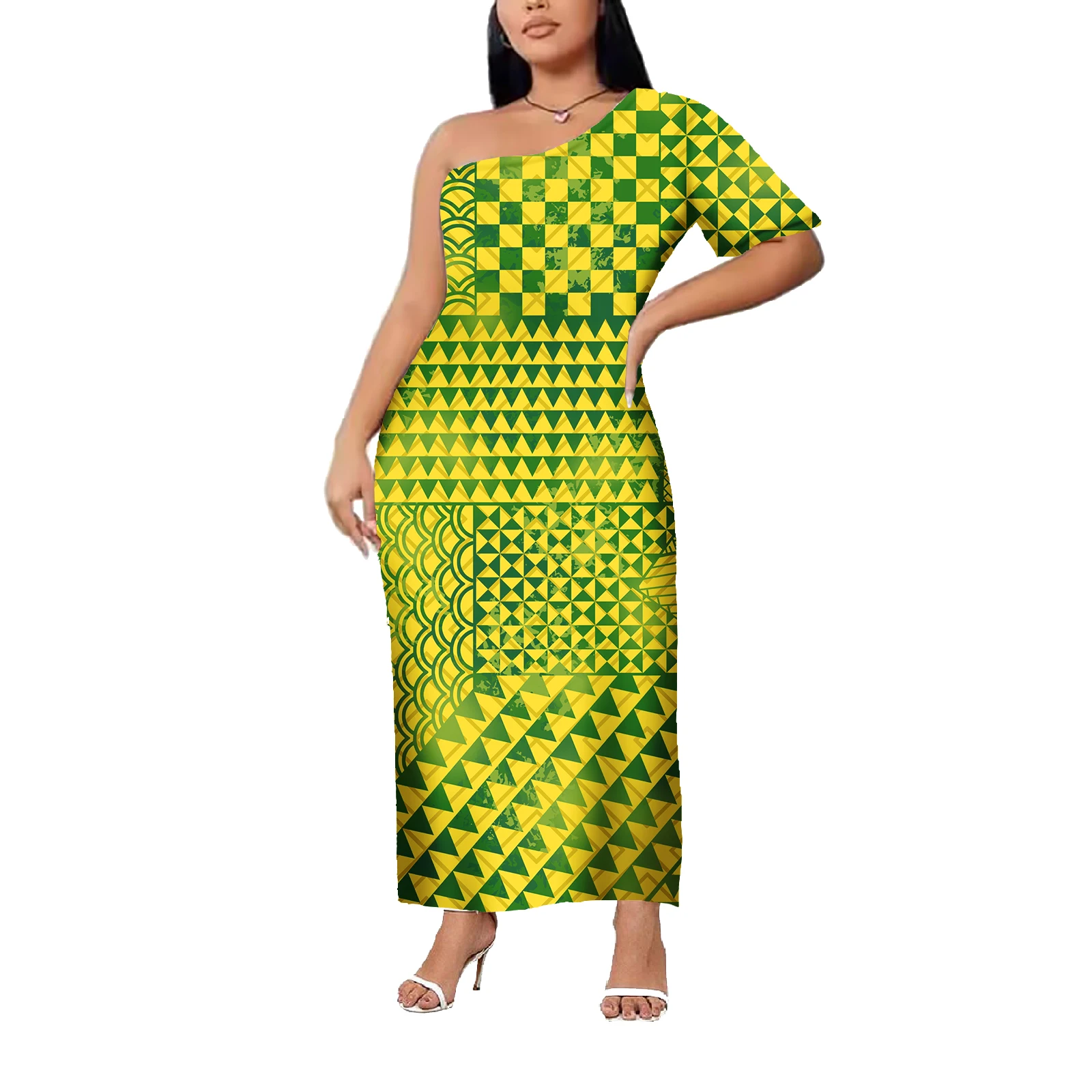 Hot Sales Custom Flower Polynesian Tribal Printed Micronesia Dress Hawaiian Design Large Size Long Dress