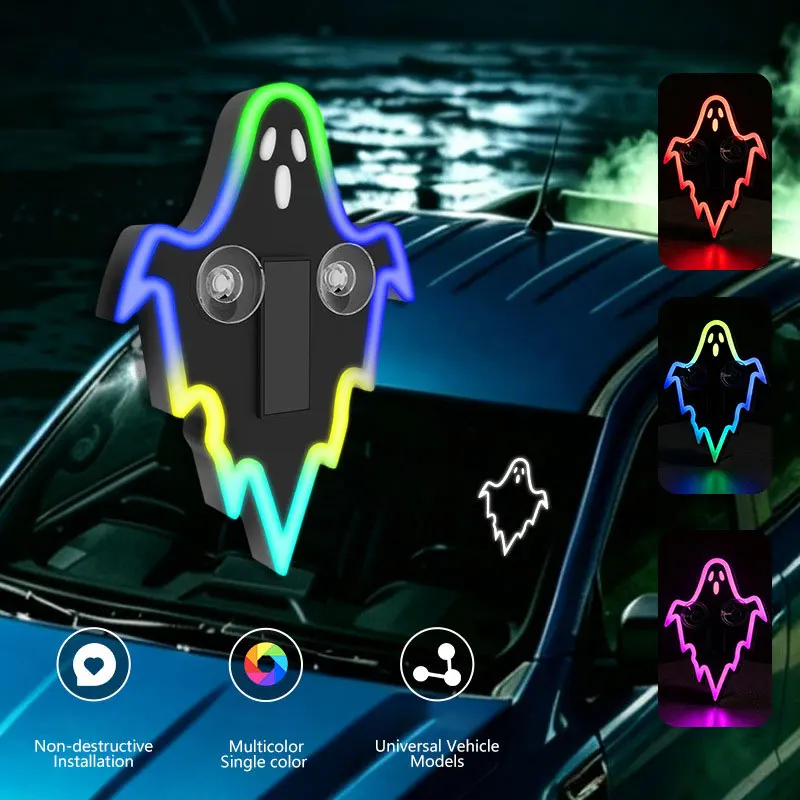 Solar Devil LED Car Ghost Ambient Light Dynamic Rear Windshield Decorative Expression Light Halloween Car Decoration Ambient