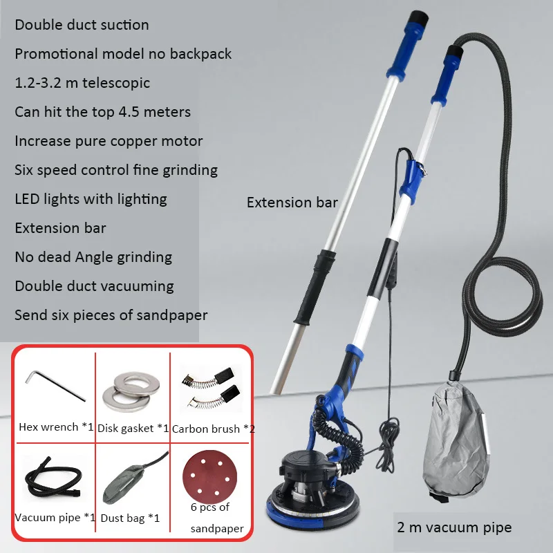 Wall Sanding Machine Long Pole Adjustable Putty Polisher LED Light Adjustable Speed Hand-held Electric Sander Wall Putty