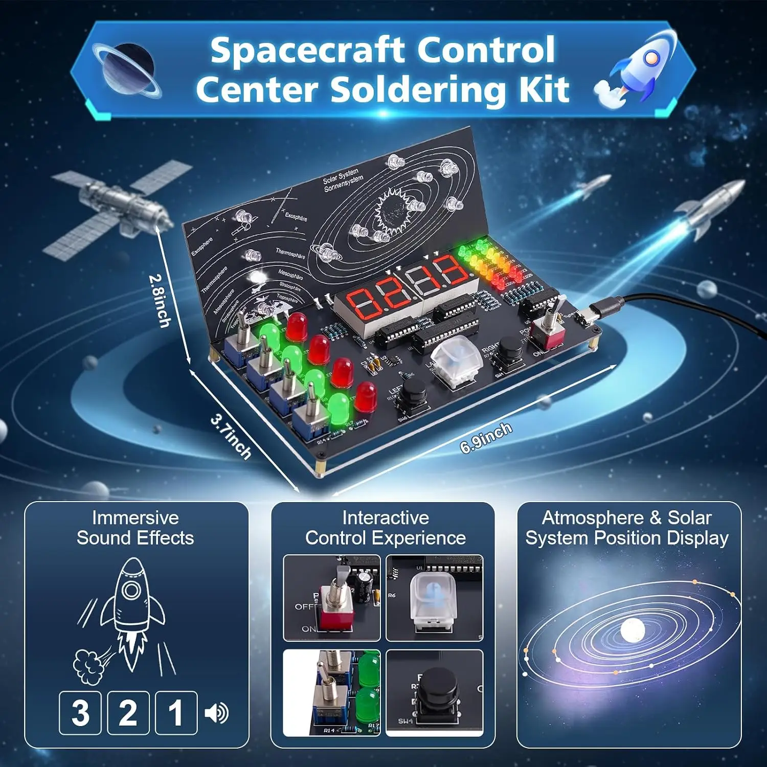 Space System Simulation Soldering Project DIY Spaceship Control System LED Simulated Rocket Launch Electronics Kit STEM Learning