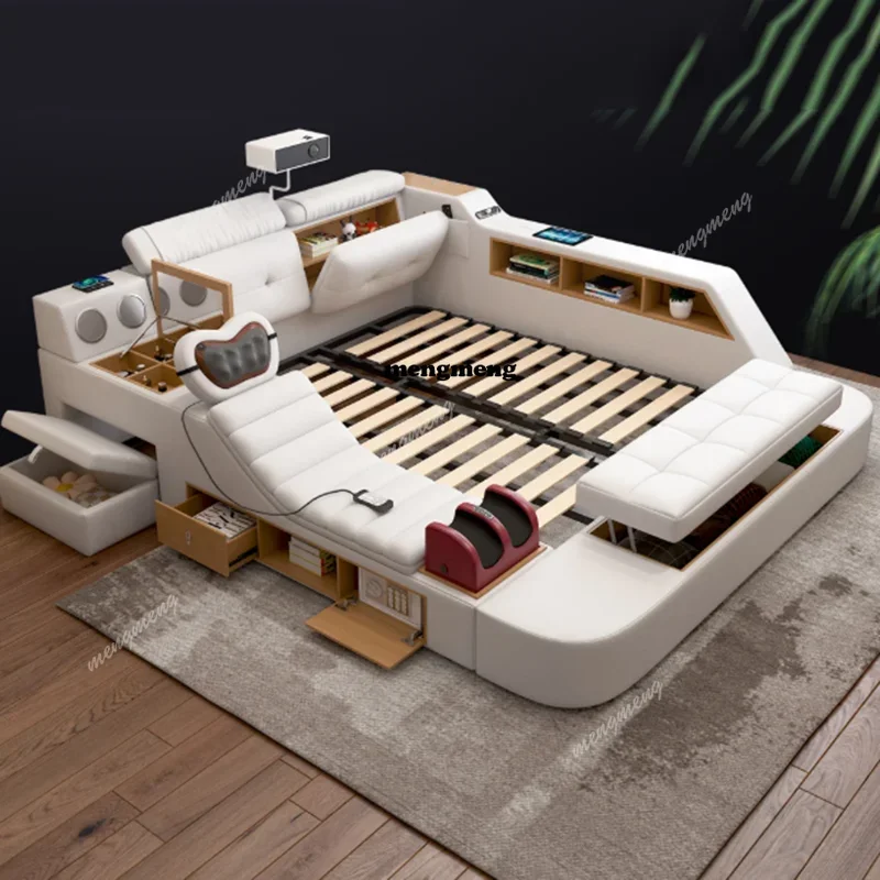 

Modern Electronic Bed Nordic Massager Smart Multifunctional Bed Storage Space Nightstands Camas De Dormitorio HomeX