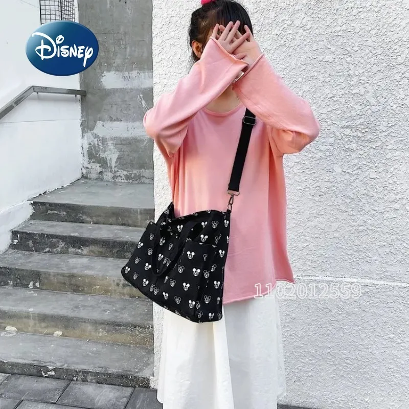 Disney Mickey\'s New Fashion Canvas Bag Cartoon Cute Women\'s One-shoulder Oblique Bag Luxury Brand Large-capacity Student Handbag