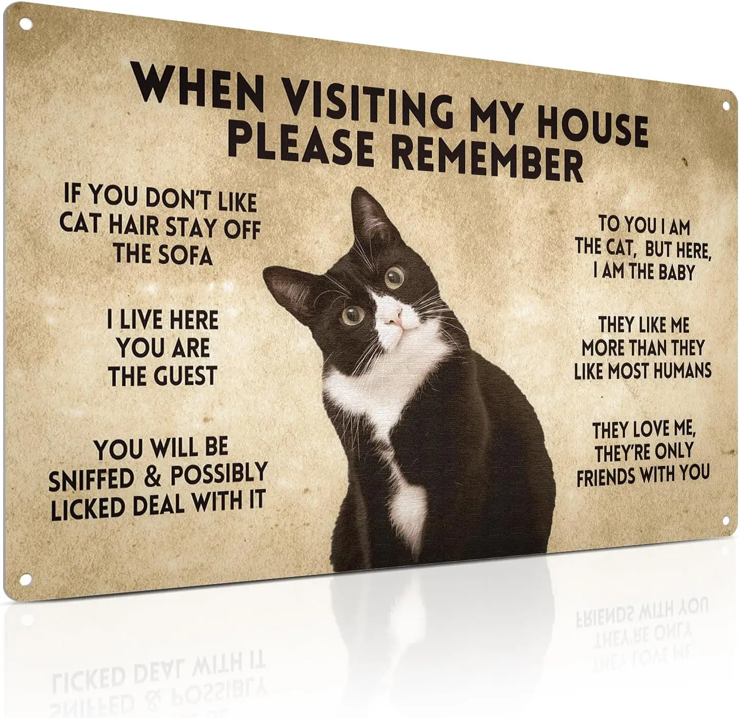 Lustiges Schild mit Smoking-Katzen-Motiv – Besucherführer zur Kommunikation mit Katzen – Geschenk für Katzenliebhaber als Heimdekoration