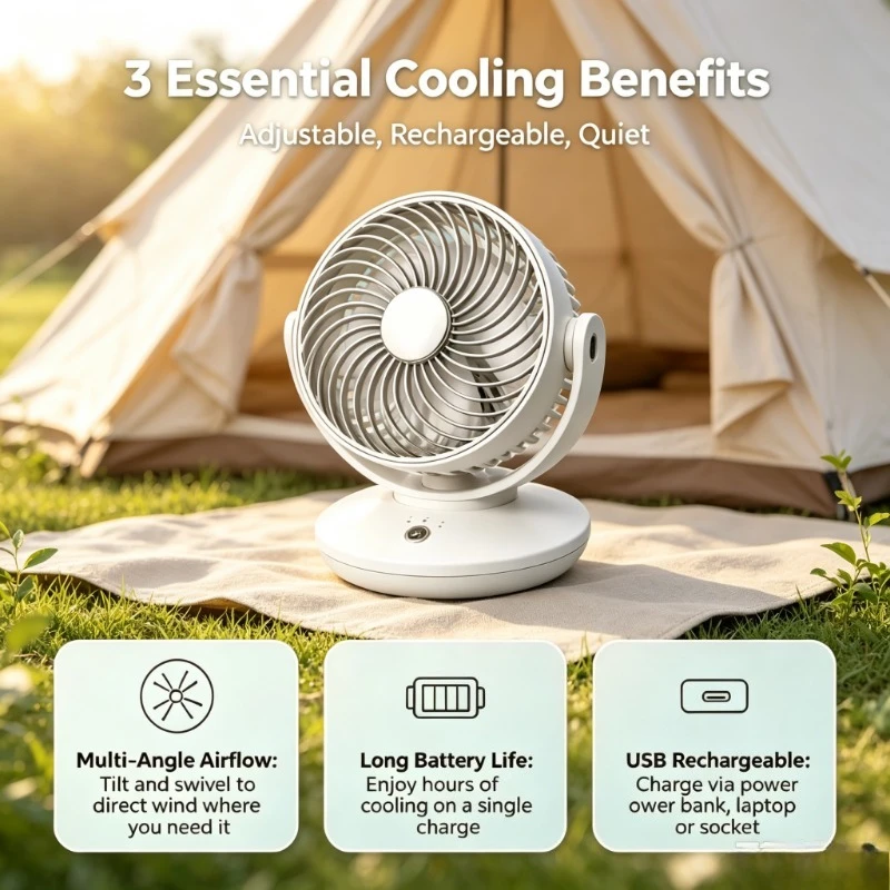 USB Rechargeable Desk Fan Multi‑Way Rotatable Tiny Mini Fan for Home Office Dorm Student Extended Battery Runtime