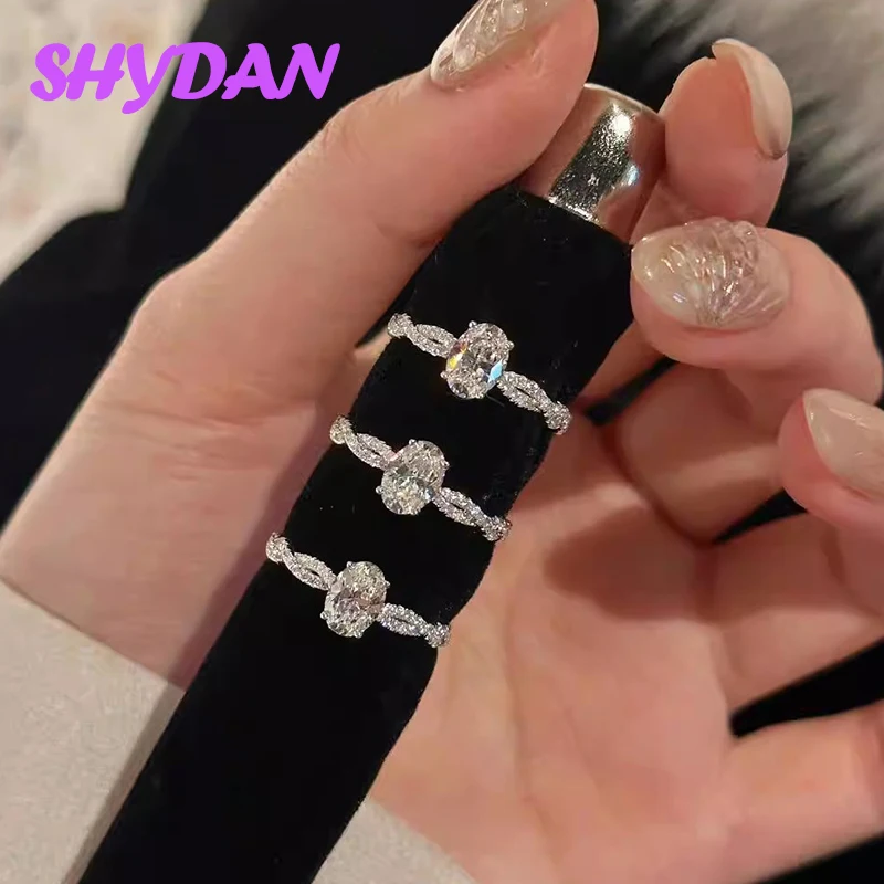 SHYDAN 925 Silver Oval Twisted Zircon Open Adjustable Rings For Women Girls Fashion Wedding Jewelry