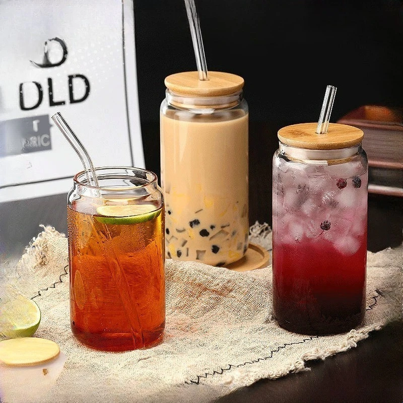 550ml Hitzebeständiger Strohhalm-Becher mit Deckel, Glasbecher aus Hochborosilikatglas, Hitzebeständiger Glasbecher für Milchtee, Kaffee, Cola