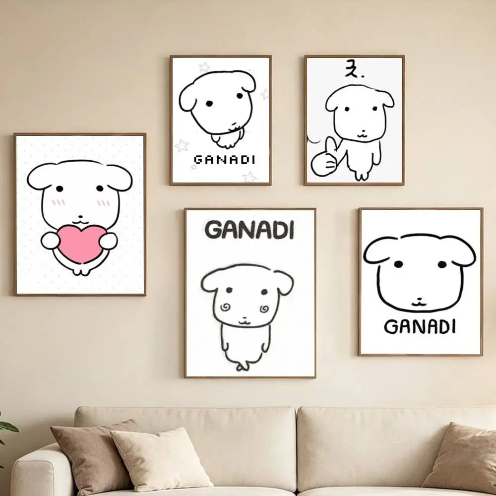 Cute G-Ganadi Dog-G Poster Waterproof Wall Art Sticker For Bar Living Room Vintage Decor Print
