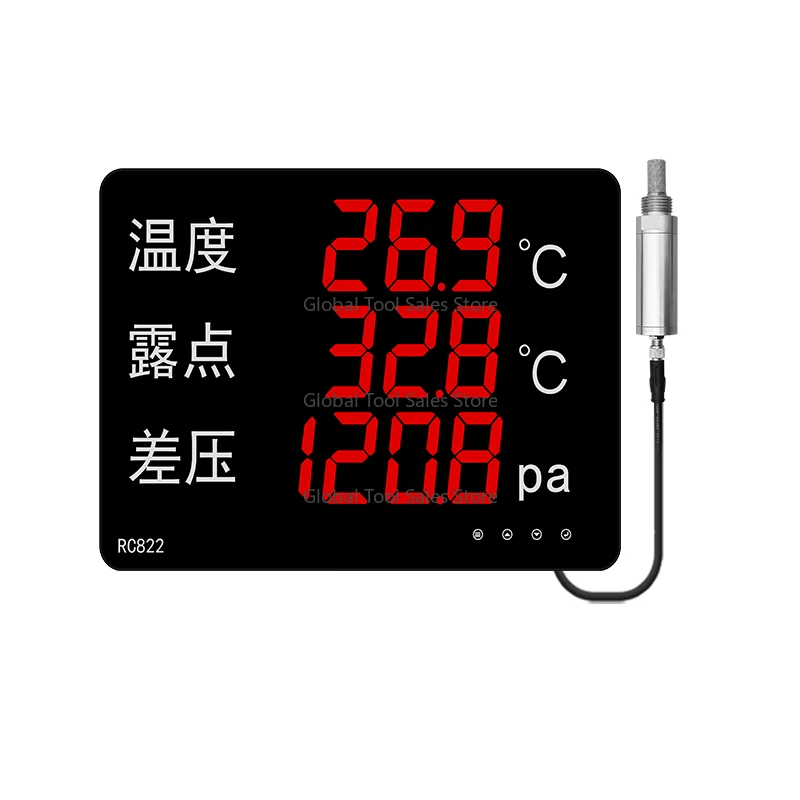

Digital Dew Point Meter Sensor Probe Alarm Temperature Humidity Gauge Differential Pressure Display Air Temper Humidity Measure