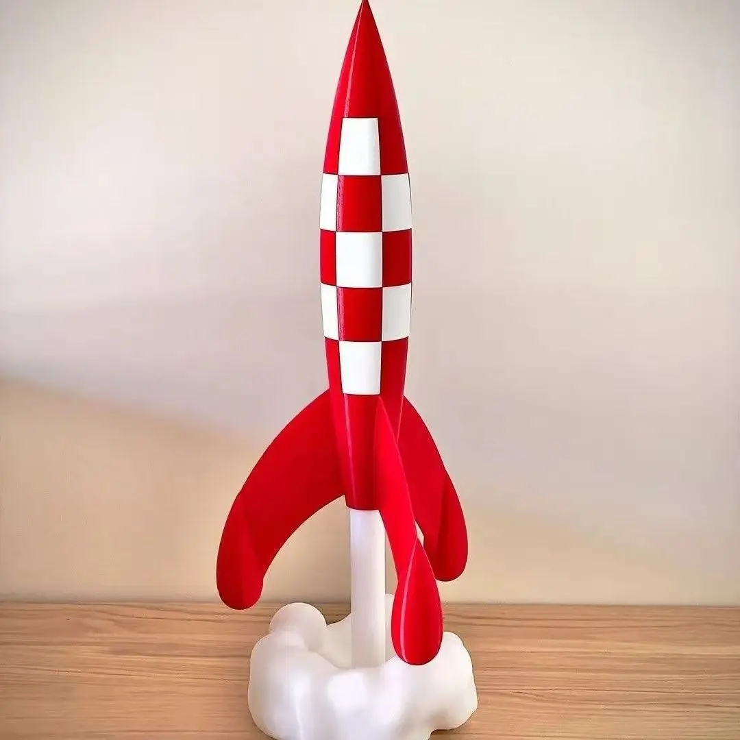 37cm 3D Priint Gift Belgium France Comic Objectif Lune Moon Aventures Herge Space Rocket Launching LED Light Type C Model Figure