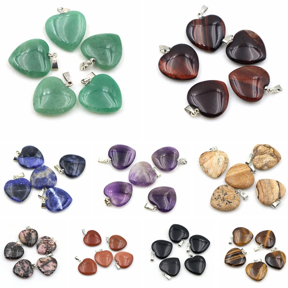 20mm Multicolor Heart Shaped Gemstone Decoration Natural Crystals Jewelry Reiki Gem Craft for DIY Necklace Accessorie Love Gifts