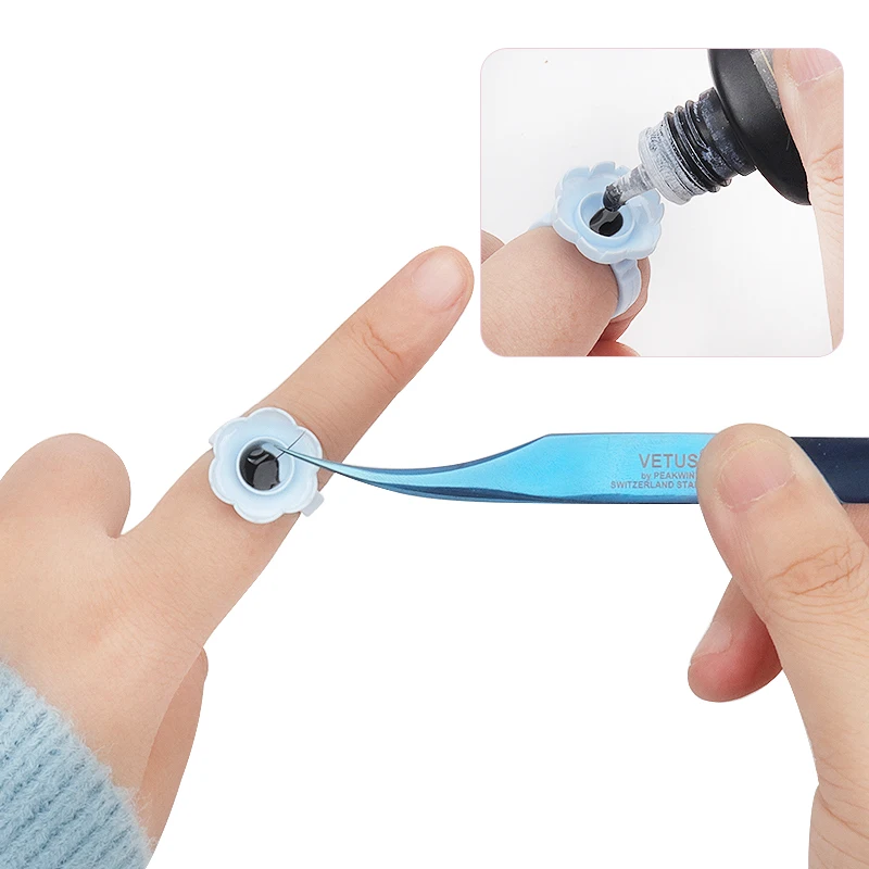 100 Stück Einweg-Wimpernverlängerungs-Kleberinge, Tattoo-Pigmentbehälter, Blumenförmige Becher, Wimpernlifting-Make-up-Werkzeug – Detail 6