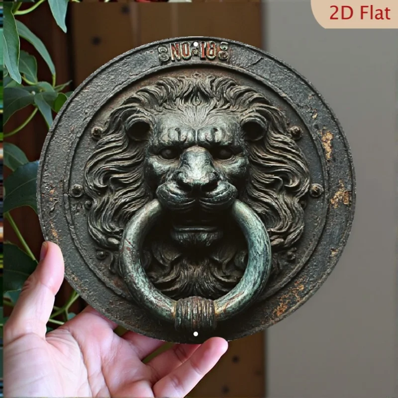 Lion Head Wall Decor Sign, Vintage Heavy-Duty Aluminum Castle Wall Art with Pre-Drilled Holes for Home Office Bar Indoor Outdoor