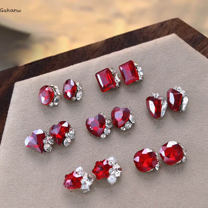 

5pcs Red Love Diamond Nail Art Charm 3D Alloy Snowflakes Pearl Nail Decoration DIY Christmas New Year Nail Accessories