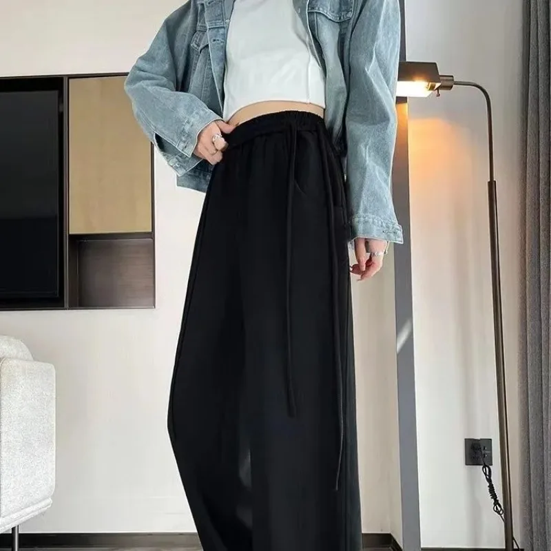 Pantaloni a gamba larga con coulisse delle nuove donne Primavera e autunno Pantaloni a banana dritti drappeggiati Pantaloni sportivi casual femminili alla moda