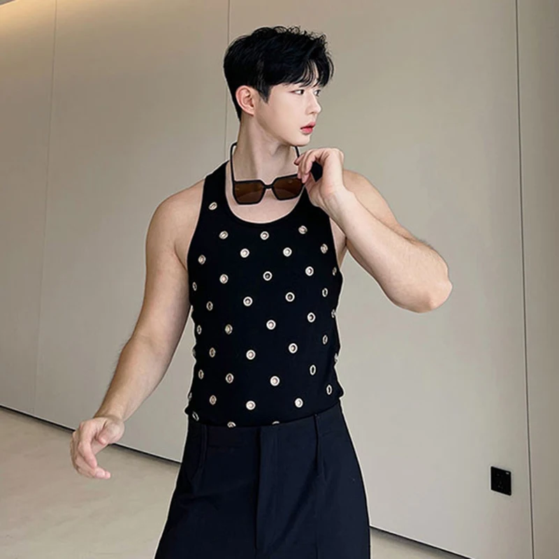 IEFB Hollow Out Vest Trend Men\'s Niche Design Metal Hole Personality Pullover Tank Top Korean Style Sleeveless Streetwaer 9C1564