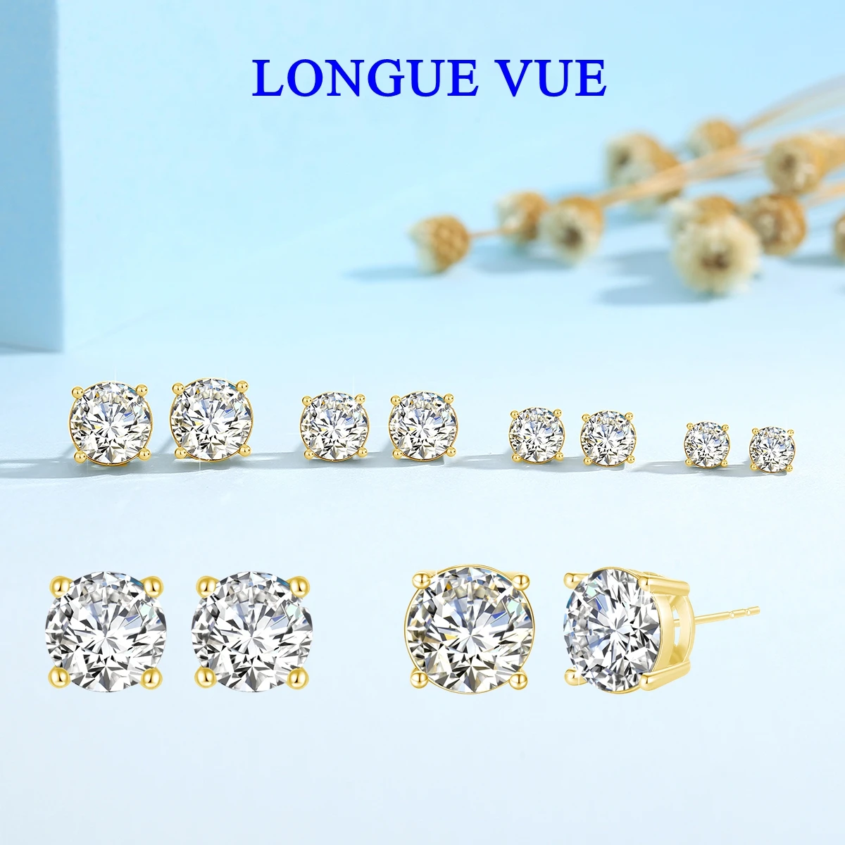 

Невыцветающие серьги-гвоздики из муассанита 14 карат с позолотой для женщин, высокое качество, 100% золото AU585, сверкающие серьги-гвоздики, свадебные украшения